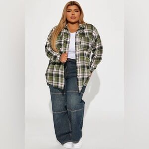 Fallin Into You Plaid Shirt - Green/combo in size XL